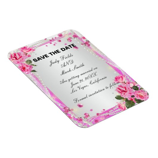 Rosa Rosen und Perlen speichern das Datumsfenster Magnet (Rechte Seite)