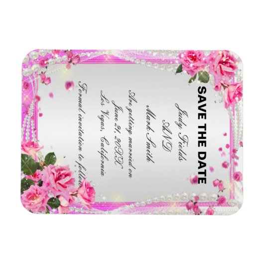 Rosa Rosen und Perlen speichern das Datumsfenster Magnet (Horizontal)