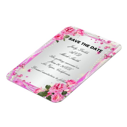 Rosa Rosen und Perlen speichern das Datumsfenster Magnet (Linke Seite)