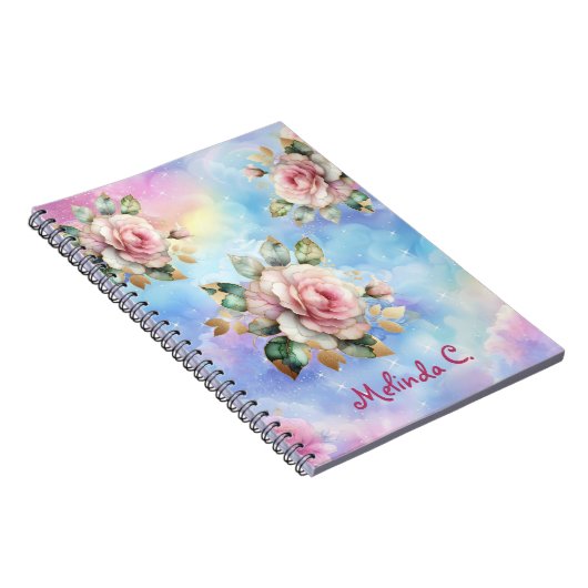 Rosa Rosen und Regenbogenwolken-Notebook Notizblock (Rechte Seite)