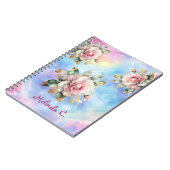 Rosa Rosen und Regenbogenwolken-Notebook Notizblock (Linke Seite)