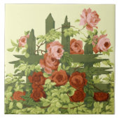 Rosa Rosen und Rosa auf Picket Fence Trellis Friez Fliese (Vorderseite)