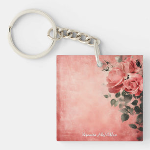 Rosa Rosen und rosa Hintergrund Schlüsselanhänger