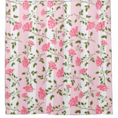 Rosa Rosen und rosa Streifen weißer Hintergrund Duschvorhang (Vorderseite)