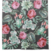 Rosa Rosen und saftiges Kaktus-Muster auf Duschvorhang (Vorderseite)