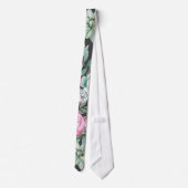 Rosa Rosen und saftiges Kaktus-Muster auf Krawatte (Rückseite)