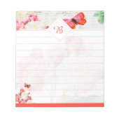 Rosa Rosen und Schmetterlingstitel Notizblock (Vorderseite)