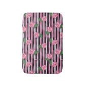 Rosa Rosen und schwarze Streifen Bath Ruck Badematte (Vorderseite Vertikal)