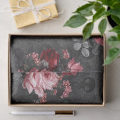 Rosa Rosen und Skulls auf Grau-Decoupage Seidenpapier (Geschenk)