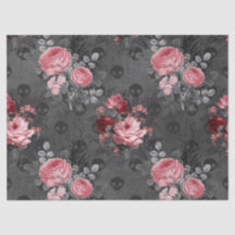 Rosa Rosen und Skulls auf Grau-Decoupage