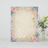 Rosa Rosen und Spitze Briefpapier (Stehend Vorderseite)