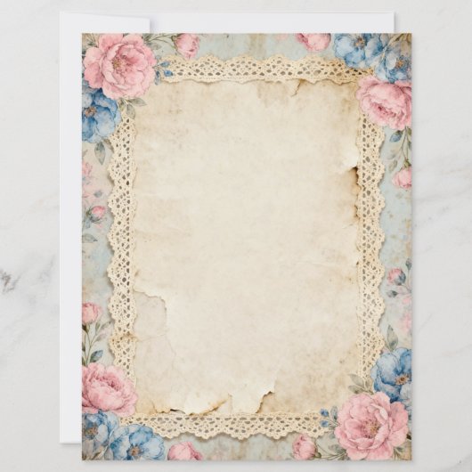 Rosa Rosen und Spitze Briefpapier (Vorderseite)