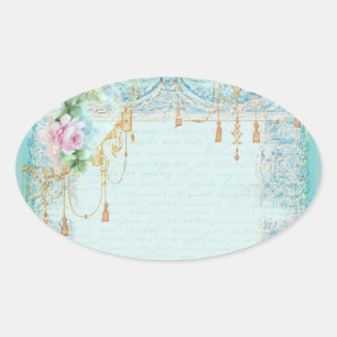 Rosa Rosen und Spitzen-Aufkleber Ovaler Aufkleber