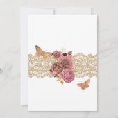 Rosa Rosen und Spitzen Gold Schmetterling Quinceañ Einladung (Rückseite)