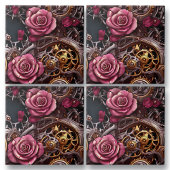 Rosa Rosen und Steampunk-Metallgetriebe Fliese