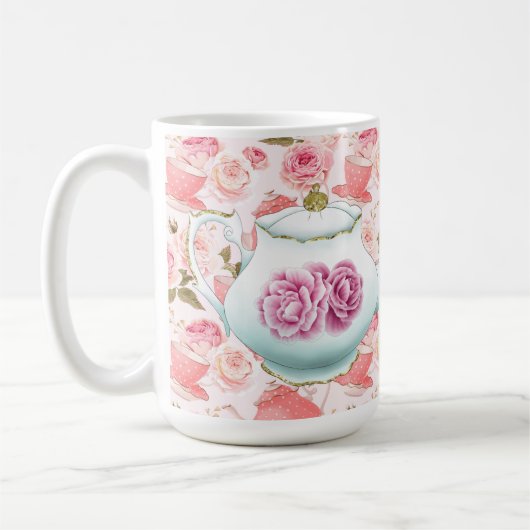 Rosa Rosen und Teebeutel Tasse (Links)