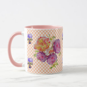 Rosa Rosen und Veilchen shabby Wasserfarben-Tasse Tasse