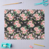 Rosa Rosen und weiße Blume im Schwarzen Deko Seidenpapier (Basteln)