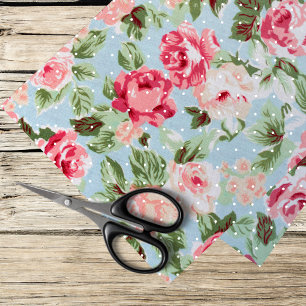 Rosa Rosen und weiße Polka Punkte auf hellblau Seidenpapier