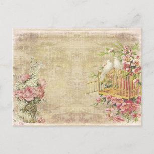 Rosa Rosen und weiße Tauben auf braunem Vintage-St Postkarte