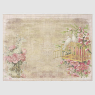 Rosa Rosen und weiße Tauben auf tan gestört Seidenpapier