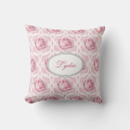 Rosa Rosen- und weißes Quatrefoil, das Muster Kissen