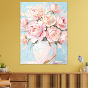 Rosa Rosen Vasen Impasto Ölgemälde Kunst Leinwanddruck