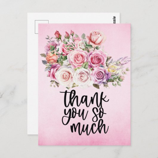 Rosa Rosen Vielen Dank für die Karte auf rosa Hint (Vorne/Hinten)