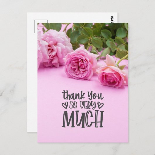 Rosa Rosen Vielen Dank für die Karte auf rosa Hint (Vorne/Hinten)