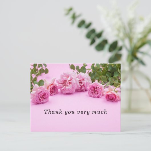 Rosa Rosen Vielen Dank für die Karte auf rosa Hint (Stehend Vorderseite)