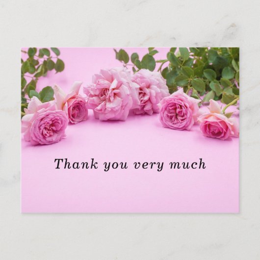 Rosa Rosen Vielen Dank für die Karte auf rosa Hint (Vorderseite)