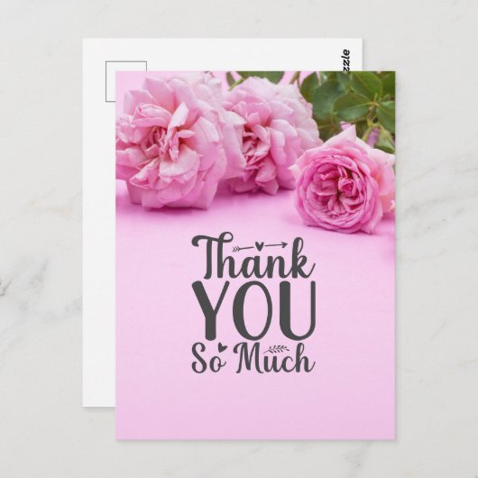 Rosa Rosen Vielen Dank für die Karte auf rosa Hint (Vorne/Hinten)