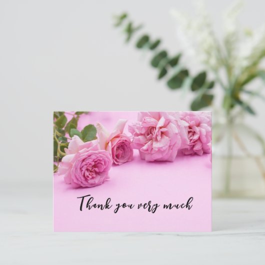 Rosa Rosen Vielen Dank für die Karte auf rosa Hint (Stehend Vorderseite)