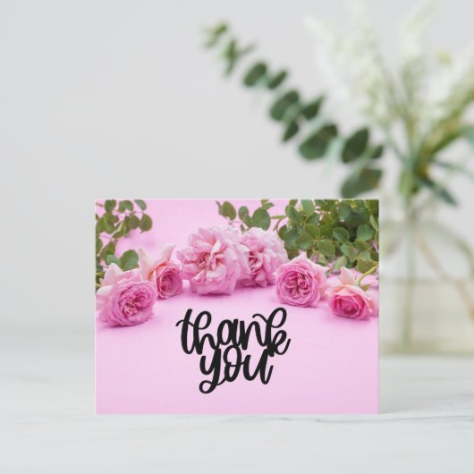 Rosa Rosen Vielen Dank für die Karte auf rosa Hint (Stehend Vorderseite)