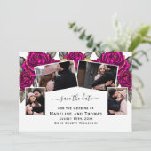 Rosa Rosen Vier Foto Save the Date Karte (Stehend Vorderseite)
