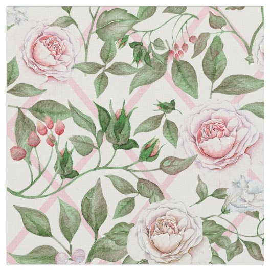 Rosa Rosen - Vintage Aquarellfärbung Stoff (Nahaufnahme)