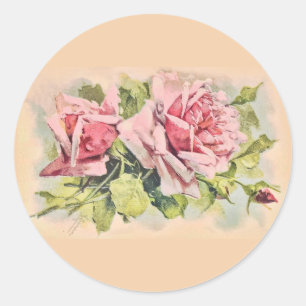 Rosa Rosen Vintage-Blumen Runder Aufkleber