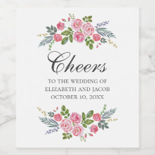 Rosa Rosen. Vintage Hochzeitskalligraphie Weinetikett