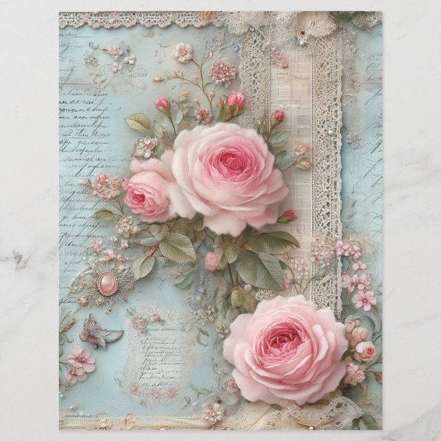 Rosa Rosen Vintage-Junk-Journal-Scrapbook-Papier (Vorderseite)
