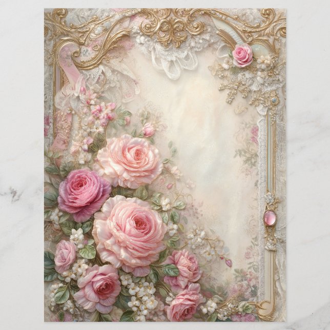 Rosa Rosen Vintage-Junk-Journal-Scrapbook-Papier (Vorderseite)