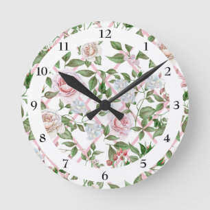 Rosa Rosen - Vintager Watercolor mit Blumen Runde Wanduhr