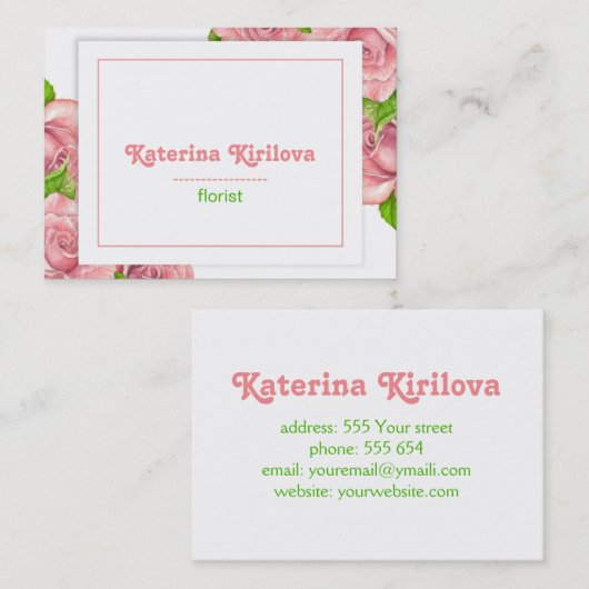Rosa Rosen Visitenkarte (Vorne/Hinten)
