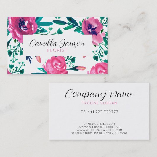 Rosa Rosen Visitenkarte (Vorne/Hinten)