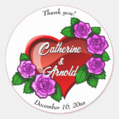 Rosa Rosen vom roten Herzen Danke Gastgeschenk Hoc Runder Aufkleber (Vorderseite)