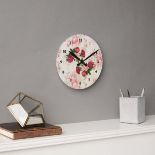 Rosa Rosen-Wand-Uhr Runde Wanduhr