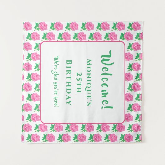 Rosa Rosen Wandteppich (Vorderseite (Horizontal))