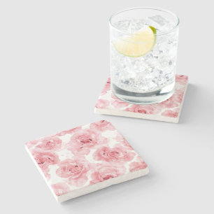 Rosa Rosen Wasserfarbe Floral Blush Botanisch Steinuntersetzer