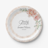 Rosa Rosen Wasserfarbe und Glitzer Brautparty Pappteller (Vorderseite)