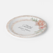 Rosa Rosen Wasserfarbe und Glitzer Brautparty Pappteller (Schrägansicht)