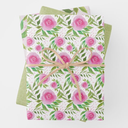 Rosa Rosen, Wasserfarben Handgestrichen Geschenkpapier Set (Beispiel)